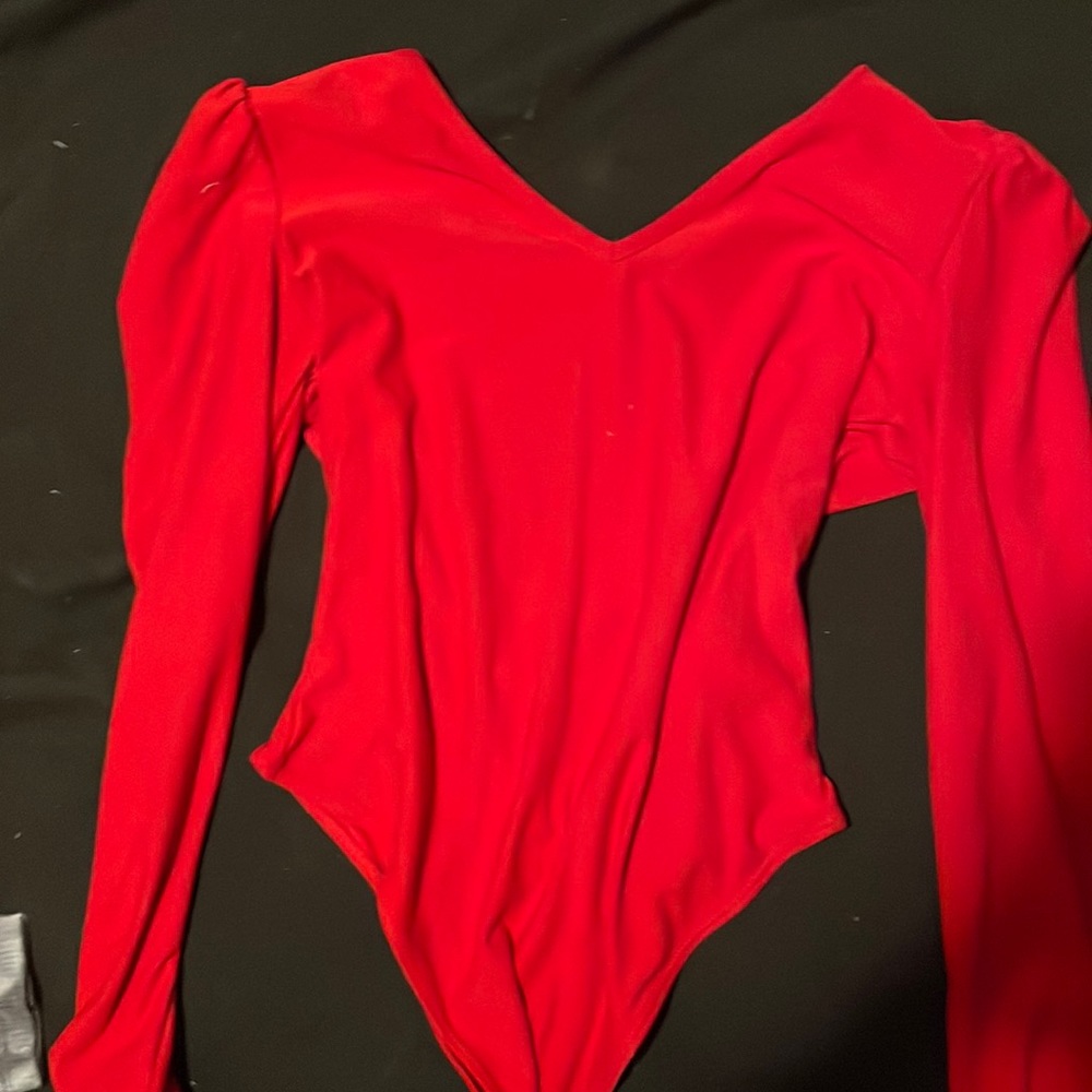 Red shoulder cupped body suit